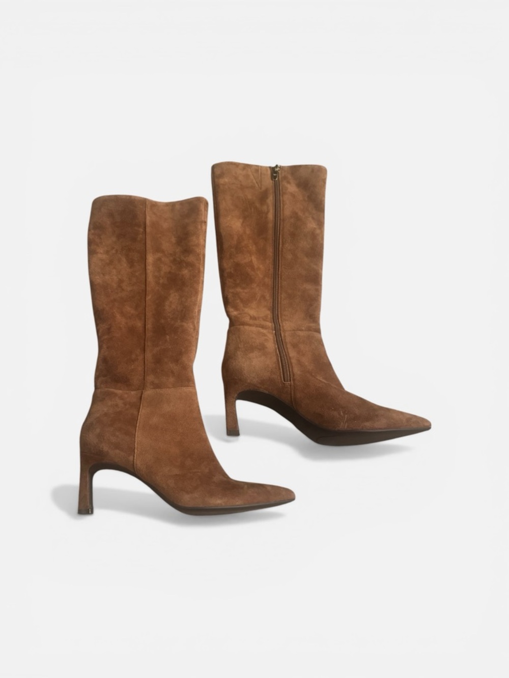 Marc Fisher Brown Suede Mid-Calf Pointed-Toe Heeled Boots